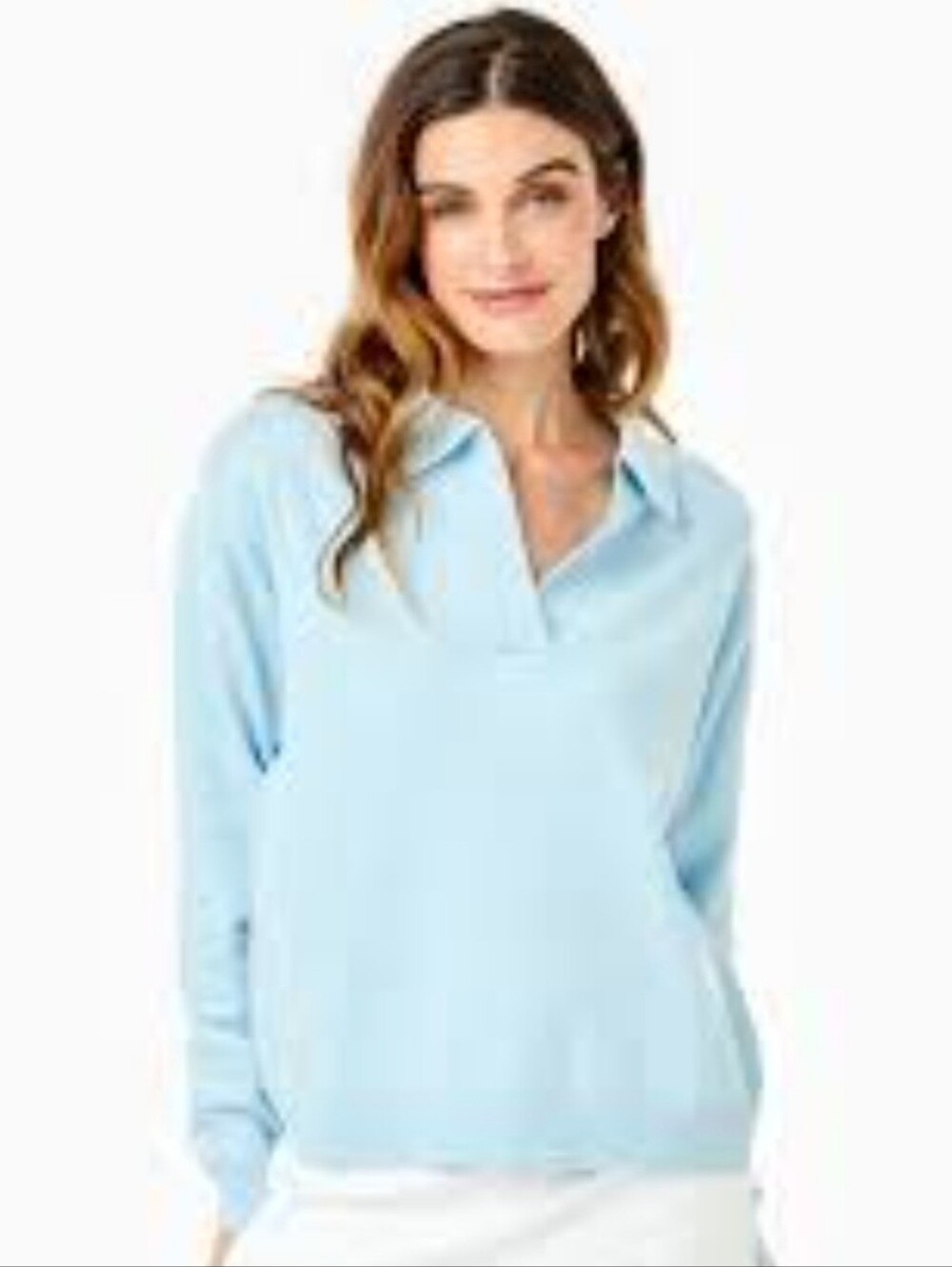 Addison Bay Smooth Knit Lauderdale Women's XS Polo Sweater Long Sleeve Baby Blue